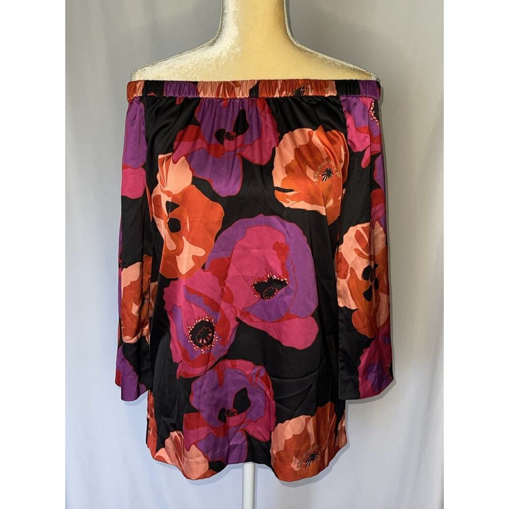 Elizabeth Ackerman New York Black Floral Poppy Off The Shoulder Size XS